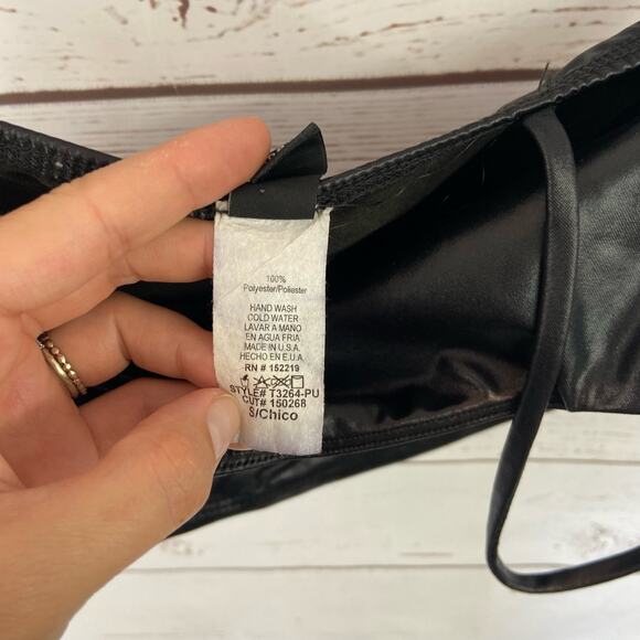 Windsor S Black Faux Vegan Leather One Shoulder Strap Cami Crop Top - Picture 6 of 6